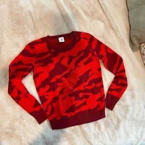 CAbi Red and Burgundy Camo Patterned Sweater Small